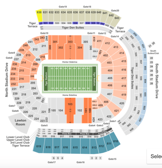 LSU Tiger Stadium Seating Chart Seat Row Club Info